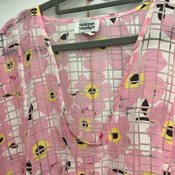 Unique Vintage Floral Chiffon Caftan Dress - Picture 4 of 8